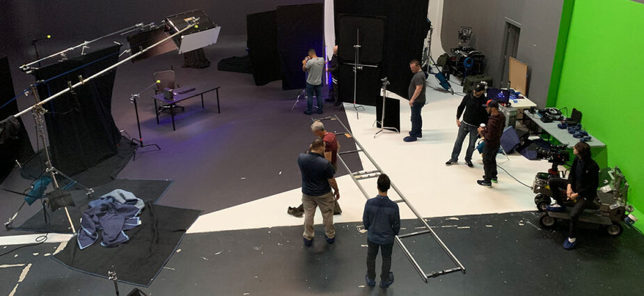 Behind the scenes of a film shoot for a tech product launch